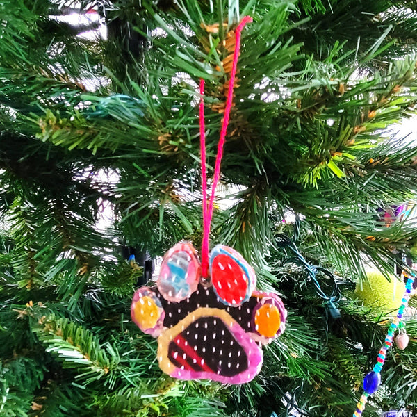 Recycled Sari Paw Print Ornament