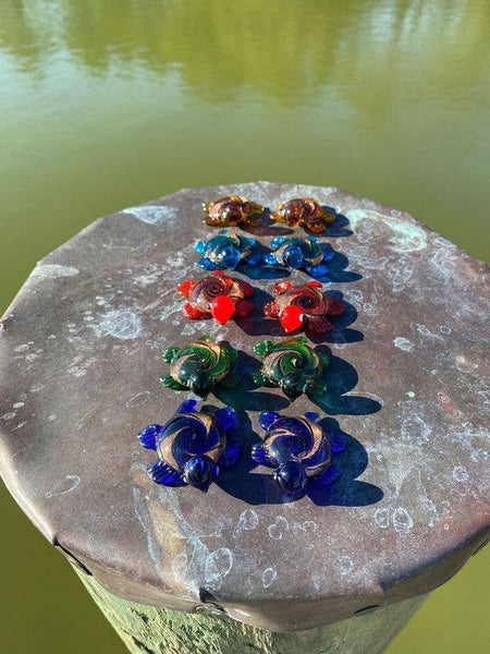 Glass Turtle Sitter Miniature Collectible Figurine - Large