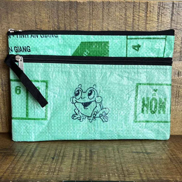 Double Zip Cases - Unisex Travel Pouch - Multipurpose Pouch: Small Green Frog