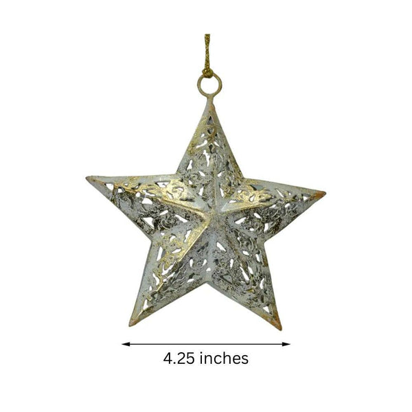 Metal Star Ornament- White & Gold