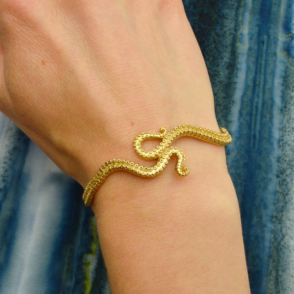 Sterling Silver or Bronze Octopus Tentacle Cuff Bracelet