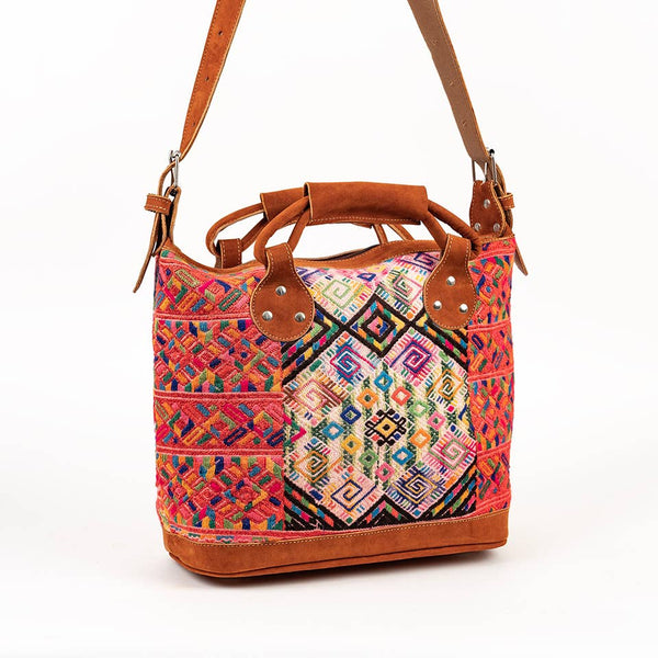 Leather and Geometric Huipile Daybag