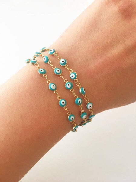 Evil Eye Bracelet, Gold Link Chain Bracelet, Minimalist Evil Eye Bracelet