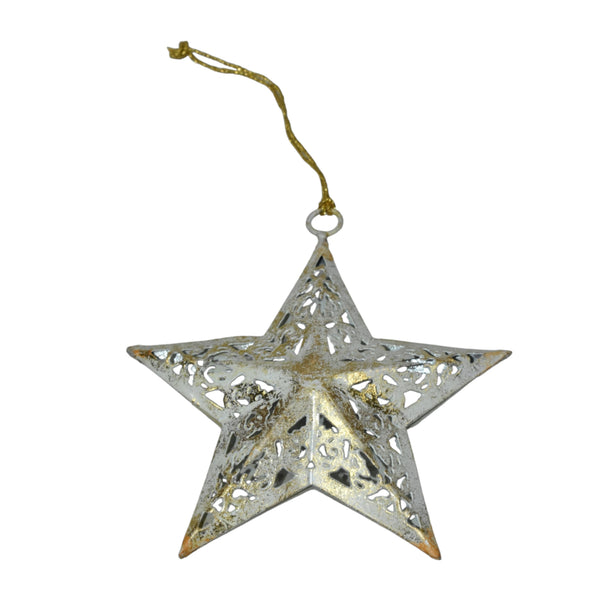 Metal Star Ornament- White & Gold