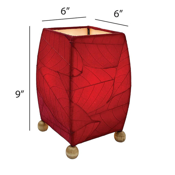 Mini Square Cocoa Leaf Lamp Red, Shade Made of Cocoa Leaves