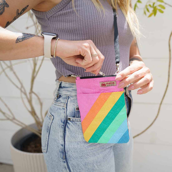 Mini Recycled Phone Crossbody Bag - Rainbow Stripes