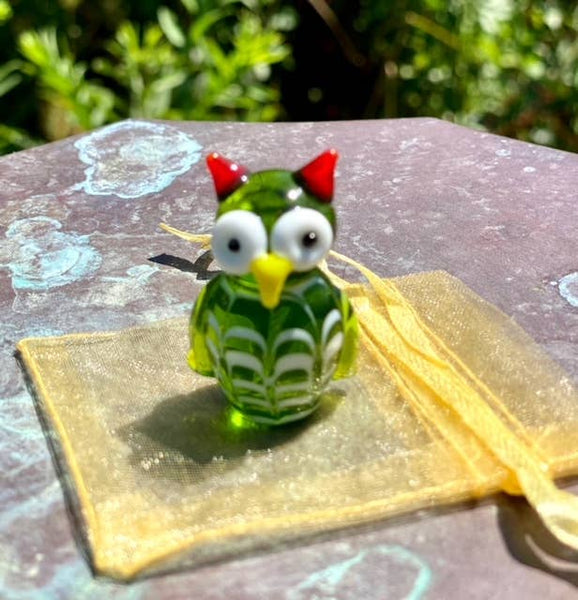 Glass Owl Sitter Miniature Collectible Figurine