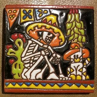 Skeleton Sitting Underneath  Papel Picado Tile