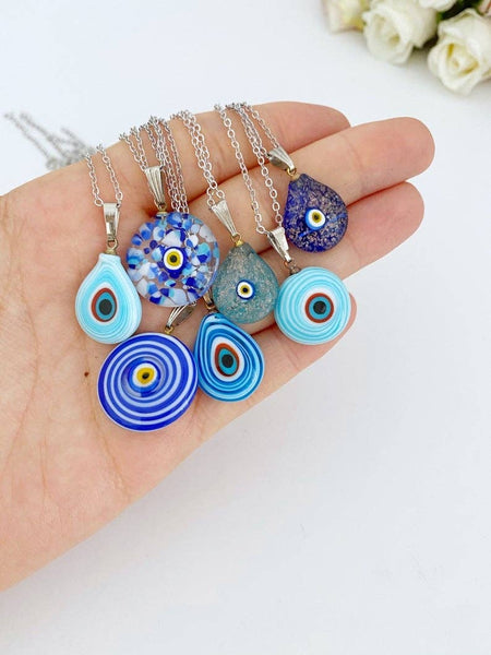 Blue Evil Eye Necklace, Handmade Murano Glass Bead