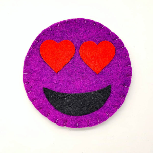 Purple Love Emoji Felted Wool Drink Coaster