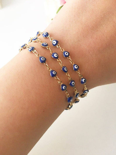 Blue Evil Eye Bracelet, Minimalist Gold Chain Bracelet, Blue Evil Eye Bead