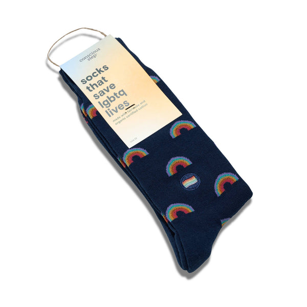 Socks that Save LGBTQ Lives | Navy Rainbows - Pride Gifts: Small
