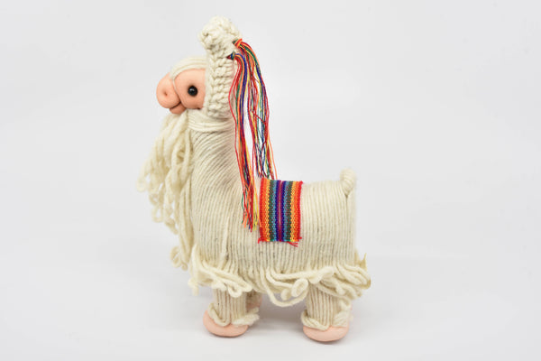 Llama Doll Plush Alpaca Yarn Natural Standing 14" Tall