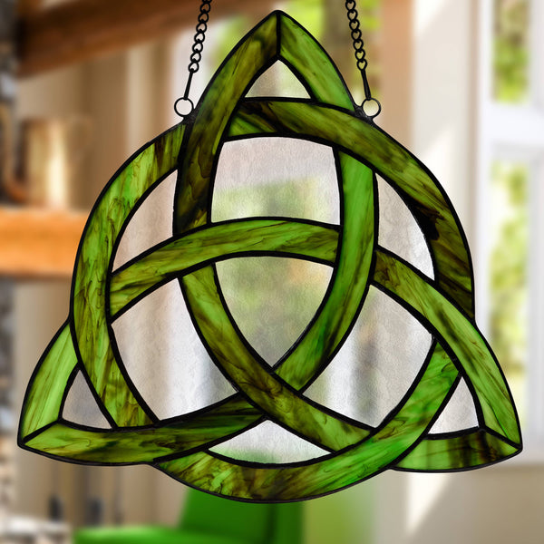 11.75"H Trinity Knot Celtic Stained Glass Window Panel