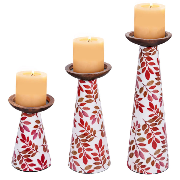 Pink Floral Candle Holder Set