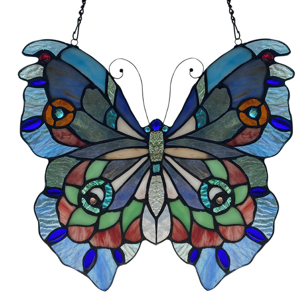 12"H Grayson Purple, Blue & Red Butterfly Window Panel