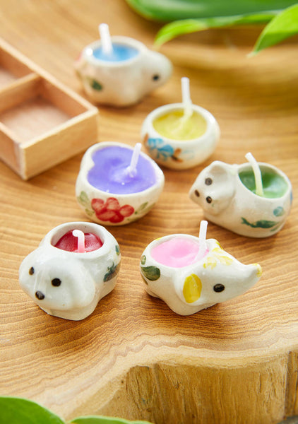 Tray of 5 Assorted Hand Painted Ceramic Candles