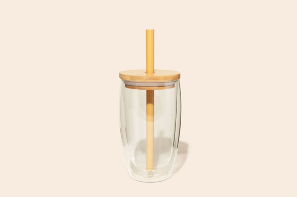 Reusable Glass Tumbler Cup + Bamboo Straw