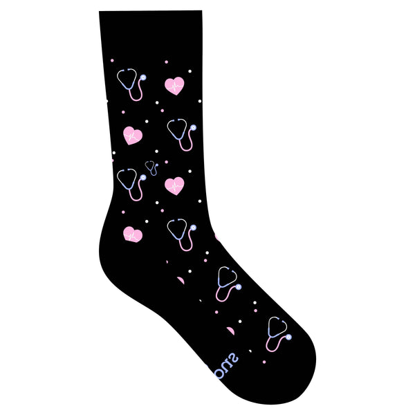 Socks that Fight Childhood Cancer (Black Stethoscopes) - Small