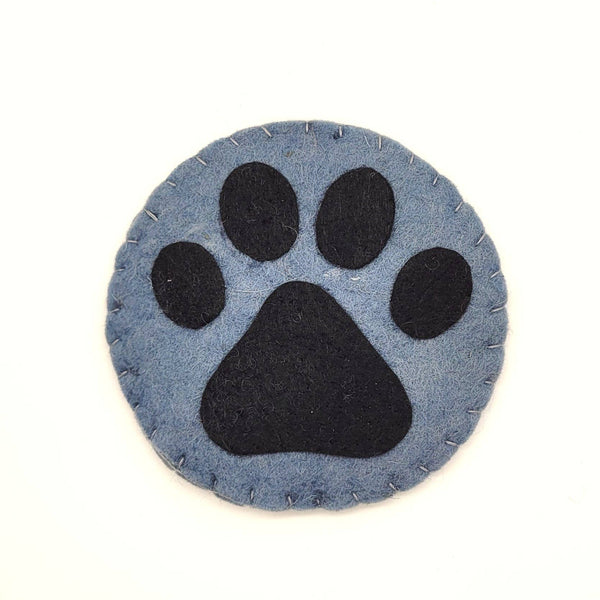 Grey and Black Pawprint Felted Wool Drink Coaster