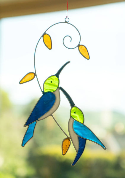 Two Hummingbirds on Branch Suncatcher