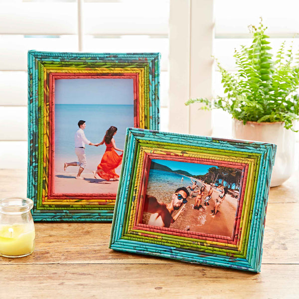 Recycled Newspaper Photo Frame - 5 x 7 inch Picture Frame: Orange/Yellow/Green
