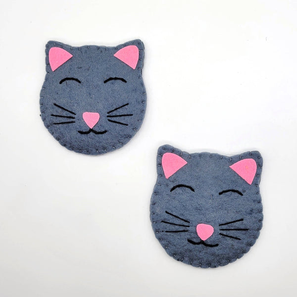 Grey Kitty Cat Felted Wool Drink Coaster