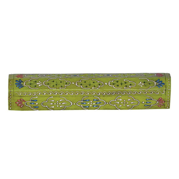 Hand Painted Wooden Incense Box (12 in.) - Green