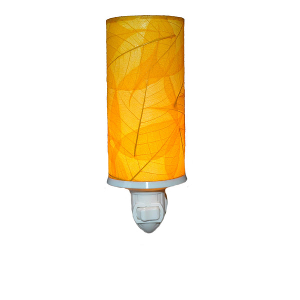 Cylinder Nightlight Yellow, Shade Made of Cocoa Leaves