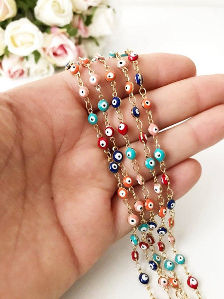 Evil Eye Chain Bracelet, Rainbow Evil Eye Bead Bracelet, Gol