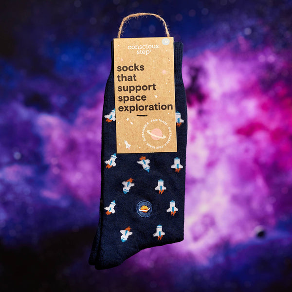 Socks that Support Space Exploration -Navy Rocket Ships/Small