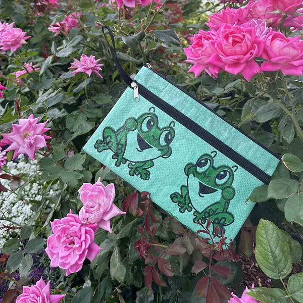 Double Zip Cases - Unisex Travel Pouch - Multipurpose Pouch: Small Green Frog