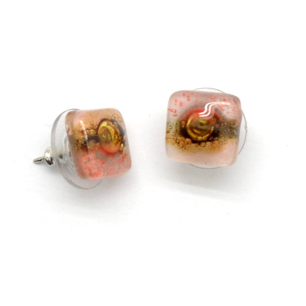 Small Square Glass Stud Earrings - Assorted Colors