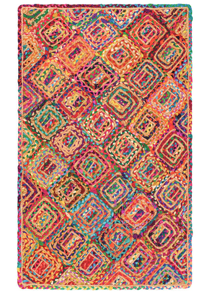 Diamond Weave Jute and Cotton Chindi Rug 90 X 150cm