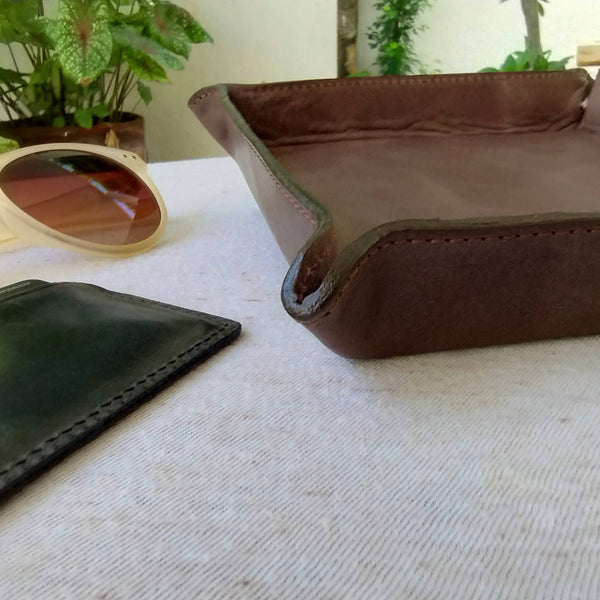 Leather Valet Tray Fair Italian Mocha w/Gift Bag  6 x 6