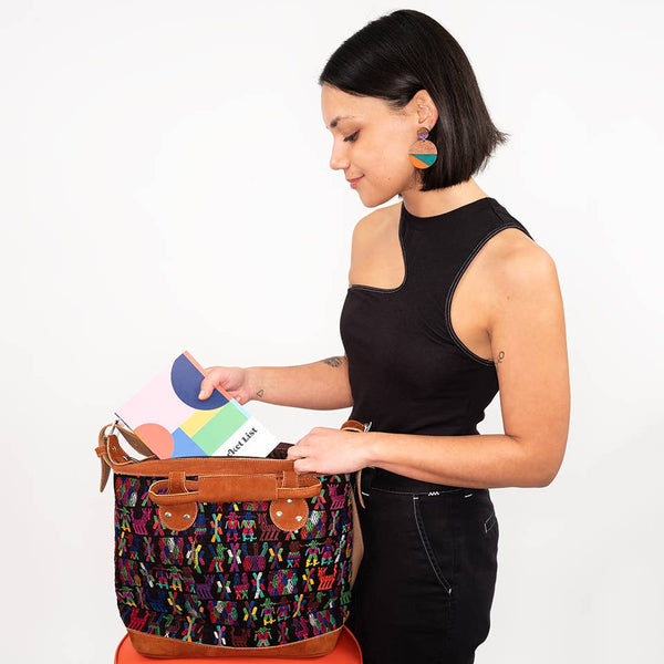 Leather and Geometric Huipile Daybag