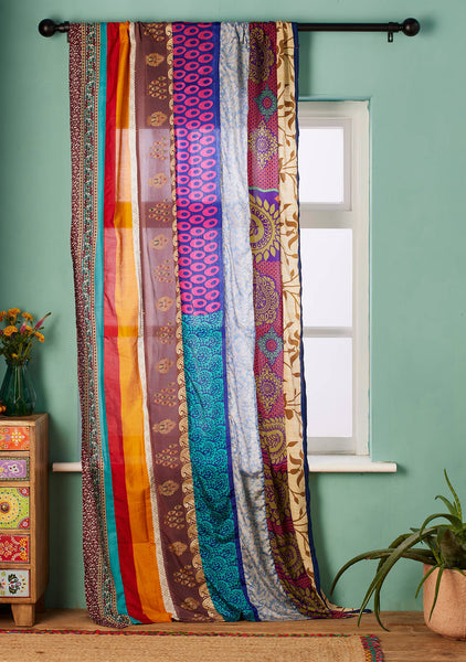 Recycled Sari Curtain Panel - Rainbow