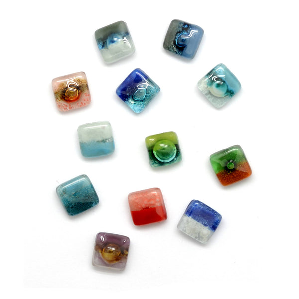 Small Square Glass Stud Earrings - Assorted Colors