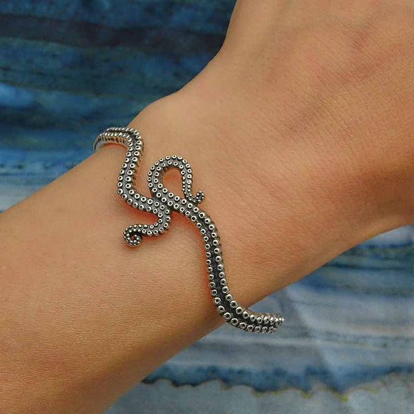 Sterling Silver or Bronze Octopus Tentacle Cuff Bracelet