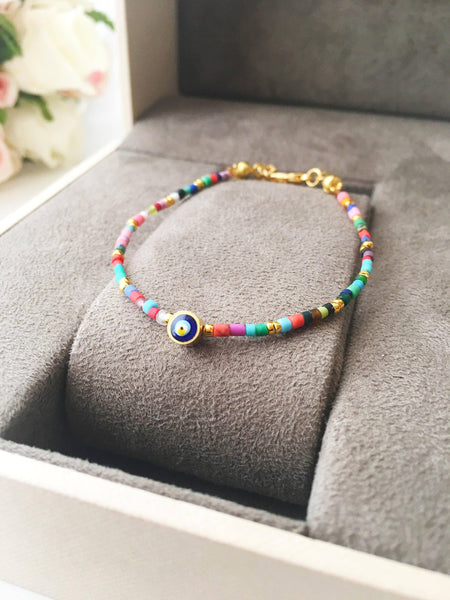 Seed Beads Bracelet, Evil Eye Bracelet, Evil Eye Charm