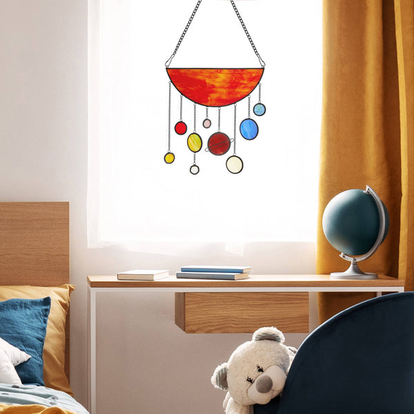 12"H Solar System Tiffany-Style Stained Glass Window Panel