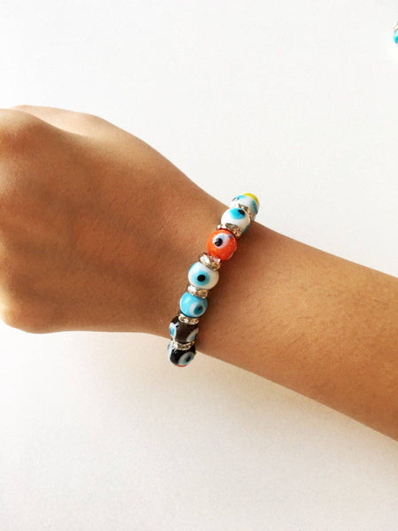 Evil Eye Bracelet, Stretchable Rainbow Bracelet