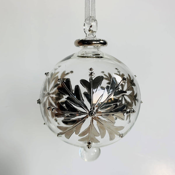 Blown Glass Ornament - Silver Snow Flake