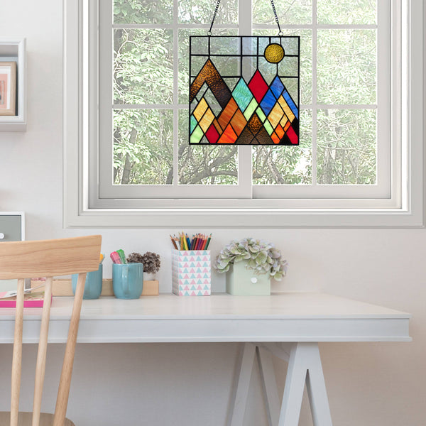 10"H Beyond the Mountain Tops Multicolored Window Panel