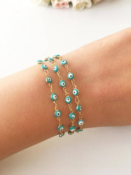 Evil Eye Bracelet, Gold Link Chain Bracelet, Minimalist Evil Eye Bracelet