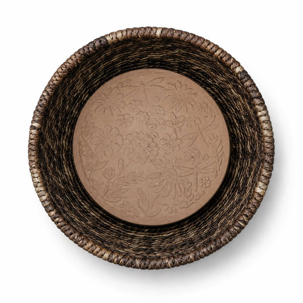 Bread Warmer Round Dragonflies and Blooms Unlidded Brown