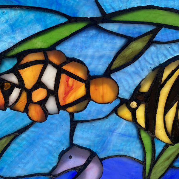 14" Marine Life Underwater Stained Glass Window Panel