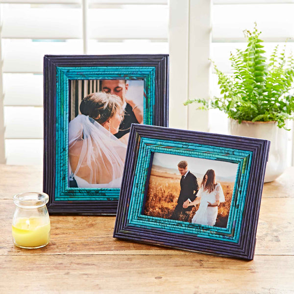 Recycled Newspaper Photo Frame - 5 x 7 inch Picture Frame: Dark Blue/Light Blue