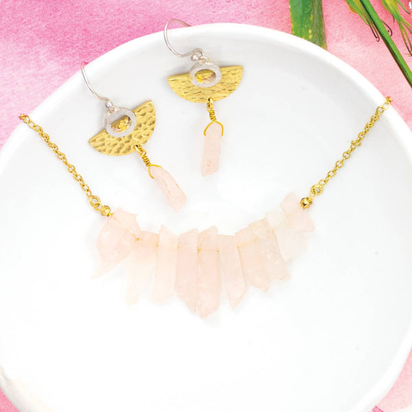 Rose Quartz Arc Necklace
