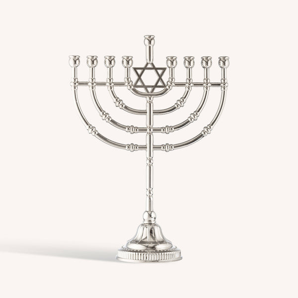 Candle Menorah - 9 inches - Traditional - Silvertone Finish